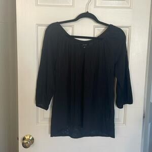 New York & Company Large Womens Blouse Sheer Black 3/4 Sleeve Single Button